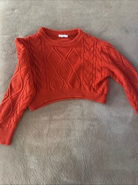Cropped Cable Knit Sweater - Orange